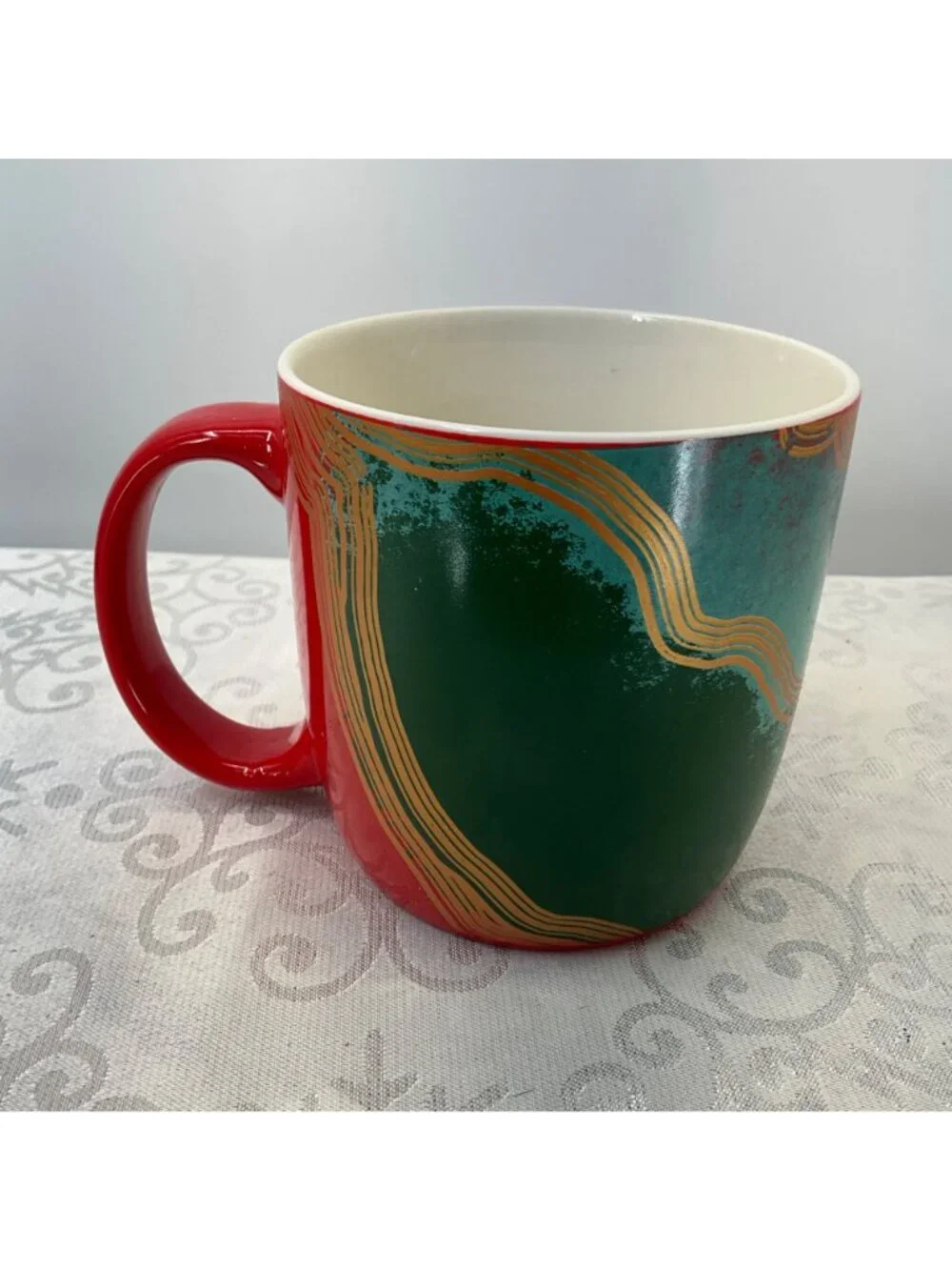Starbucks 2021 18oz Red & Green Mug With Gold Swirl Design